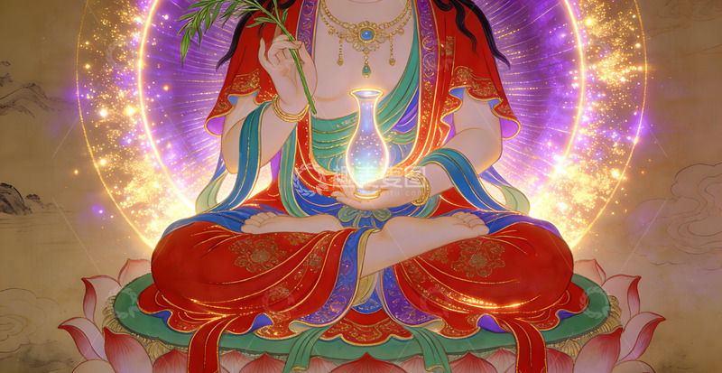 高清大图下载【趣麦麦图】佛教艺术神圣莲花坐姿画像装饰画