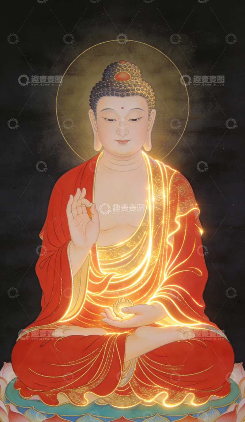 高清大图下载【趣麦麦图】佛像油画金色光芒庄严装饰画