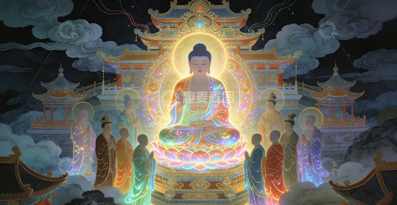 高清大图下载【趣麦麦图】佛教艺术神圣庄严绘画装饰画