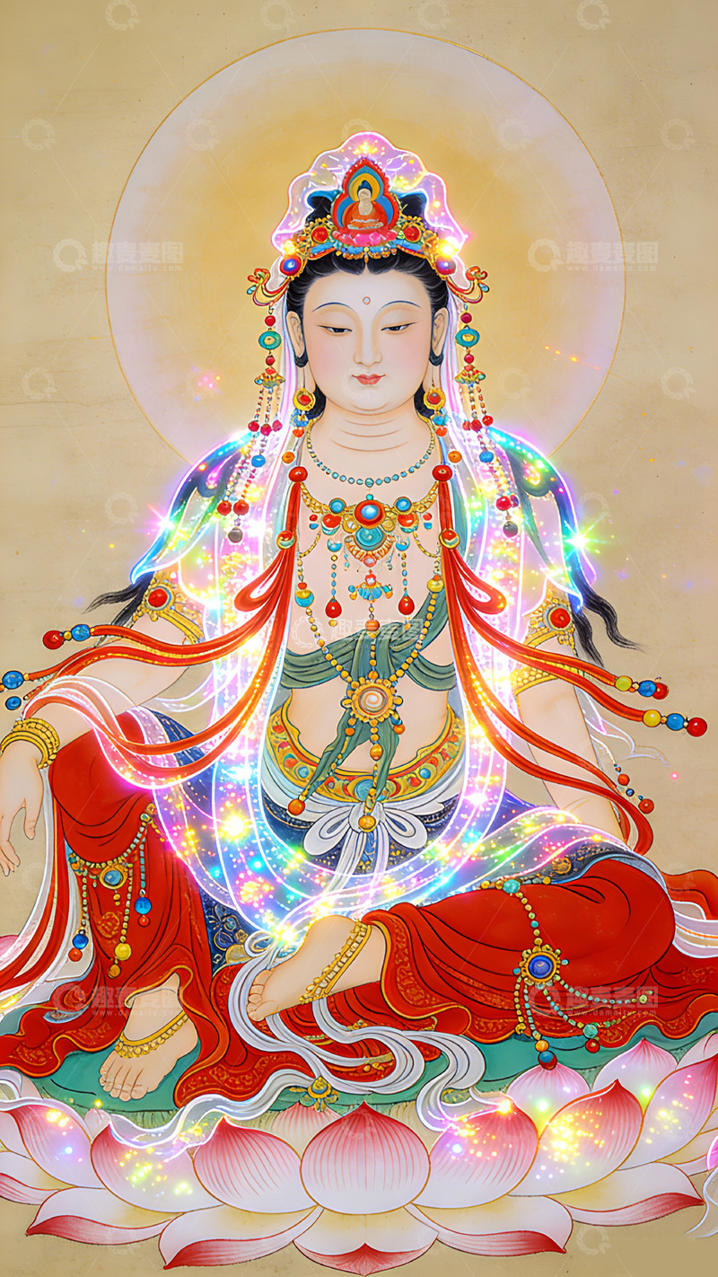 高清大图下载【趣麦麦图】佛教艺术彩绘观音像壁纸装饰画