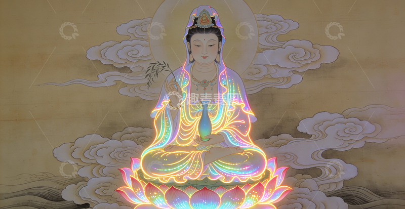 高清大图下载【趣麦麦图】彩绘佛像祥云艺术画作装饰画