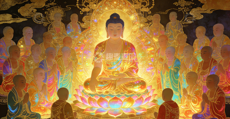 高清大图下载【趣麦麦图】佛教艺术画卷佛像众僧描绘装饰画