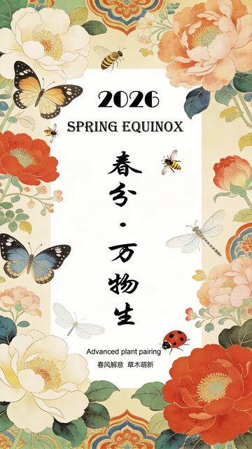 春分花卉蝴蝶设计海报