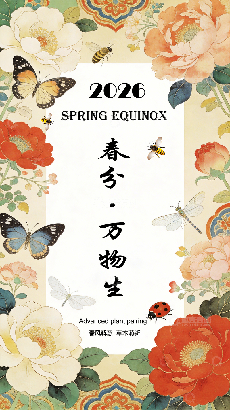 源文件下载【趣麦麦图】-春分花卉蝴蝶设计海报