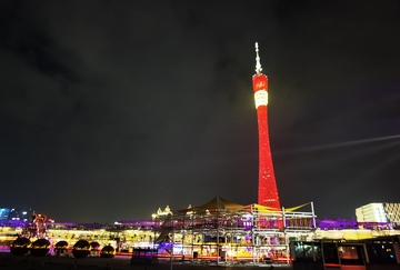 夜晚城市地标高塔灯光秀