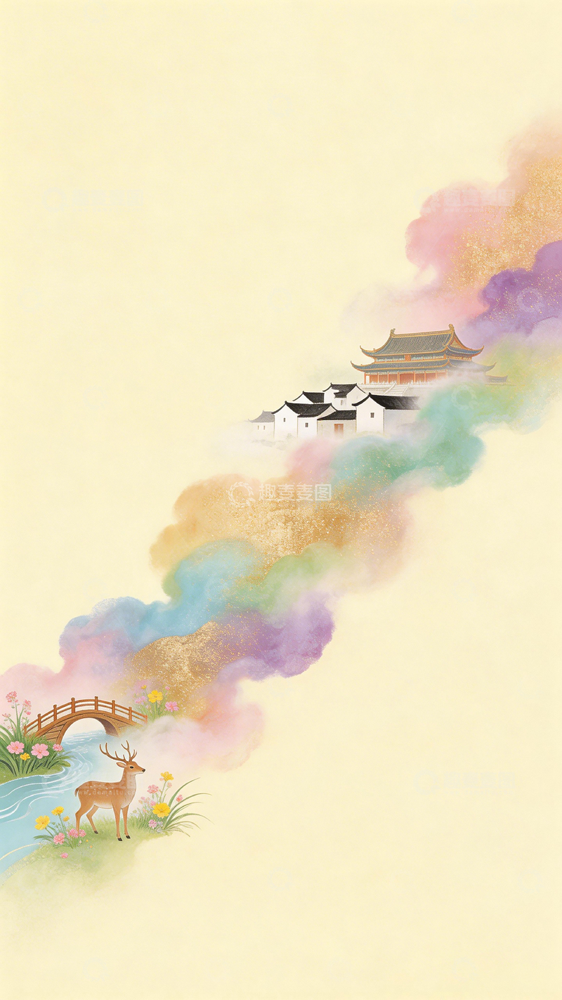 高清大图下载【趣麦麦图】古风仙境山水画卷轴