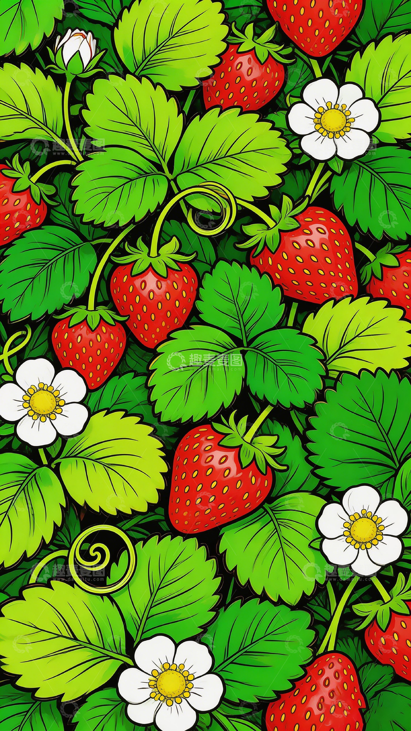高清大图下载【趣麦麦图】草莓插画壁纸设计素材