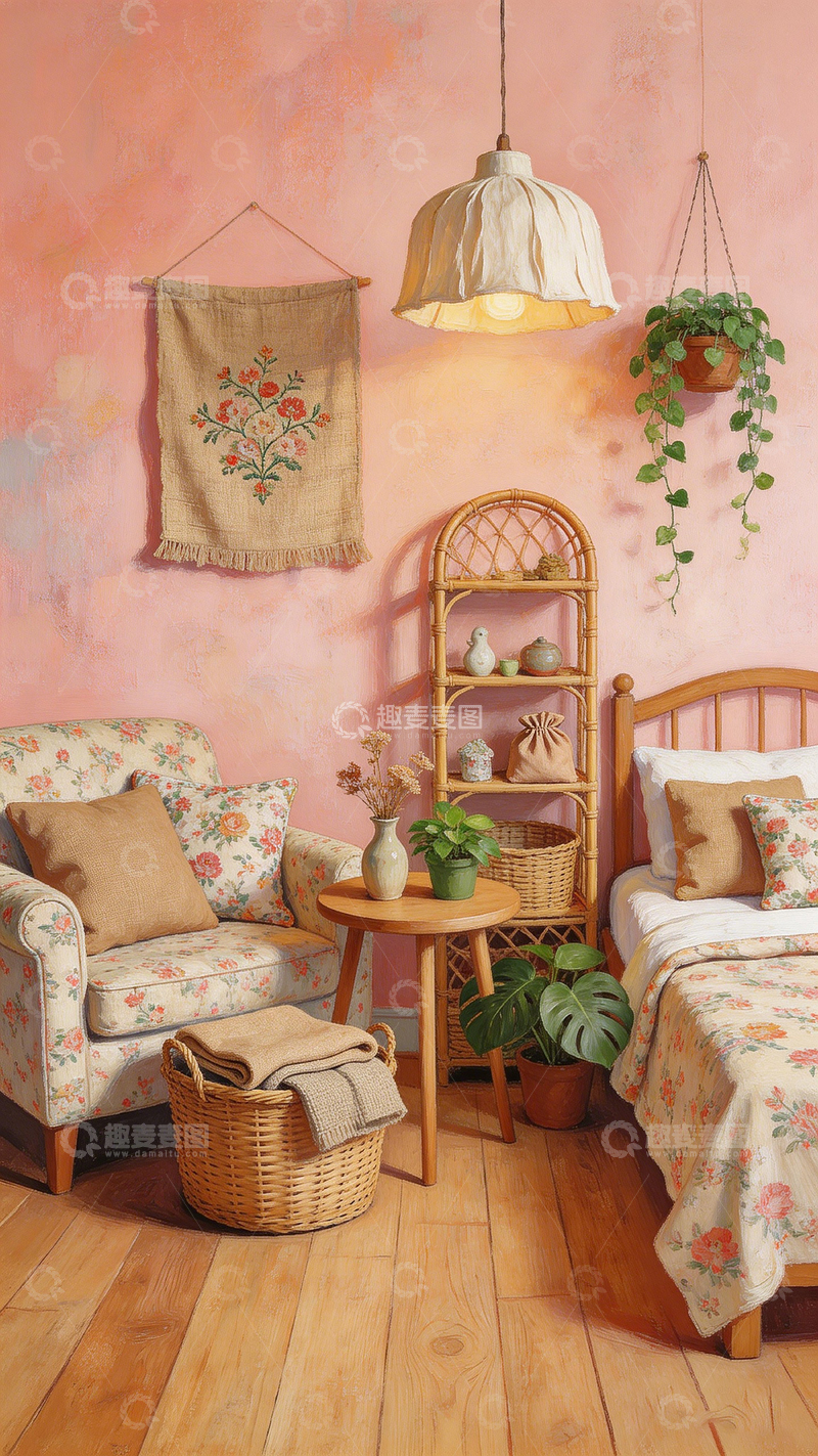 高清大图下载【趣麦麦图】田园风温馨卧室布置