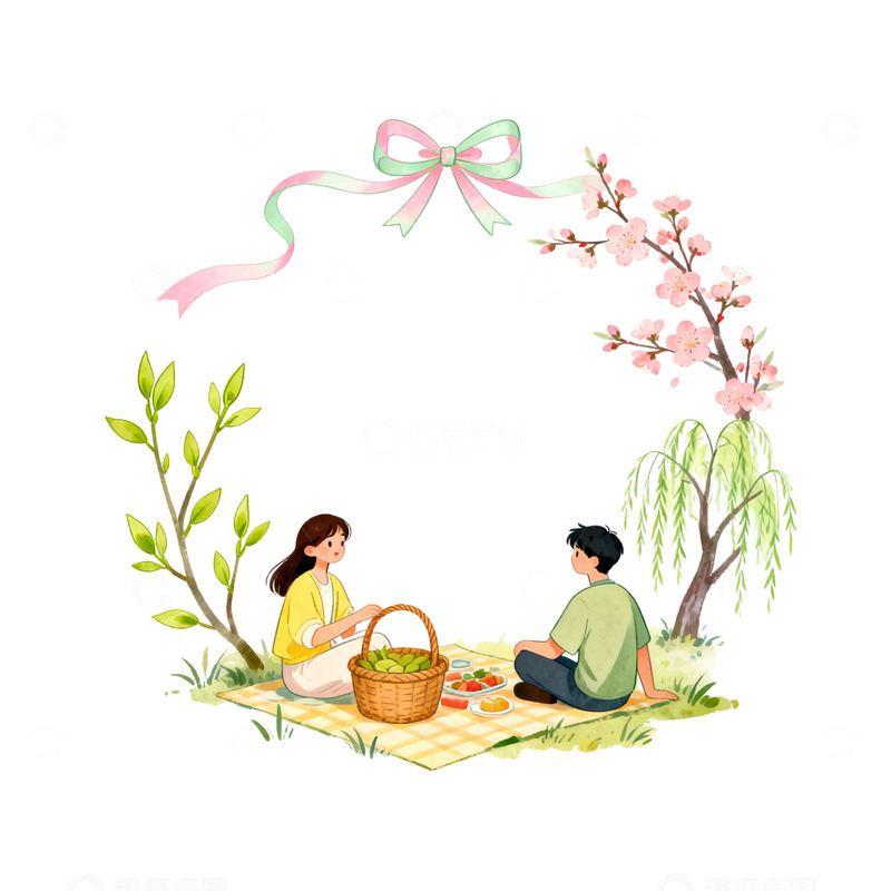 高清大图下载【趣麦麦图】春日野餐浪漫插画设计素材