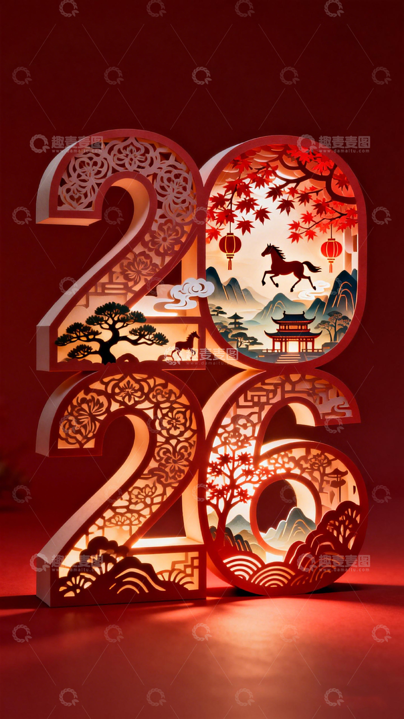 高清大图下载【趣麦麦图】纸雕艺术2024新年装饰