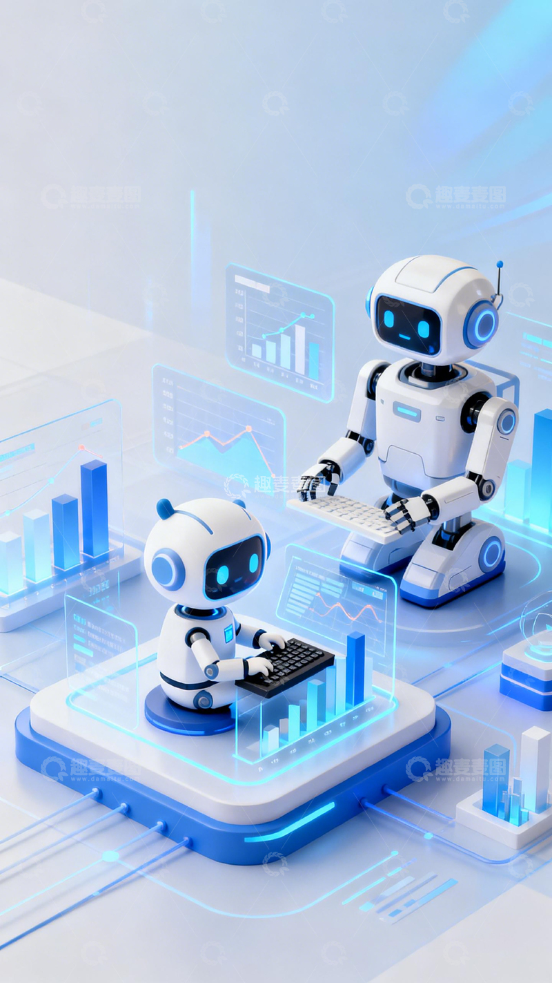高清大图下载【趣麦麦图】科技风机器人数据分析场景