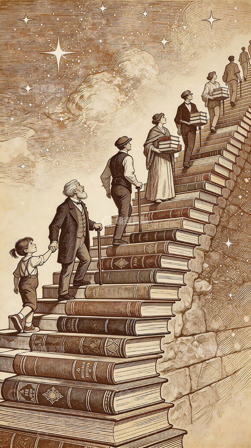 高清大图下载【趣麦麦图】书本阶梯追梦图