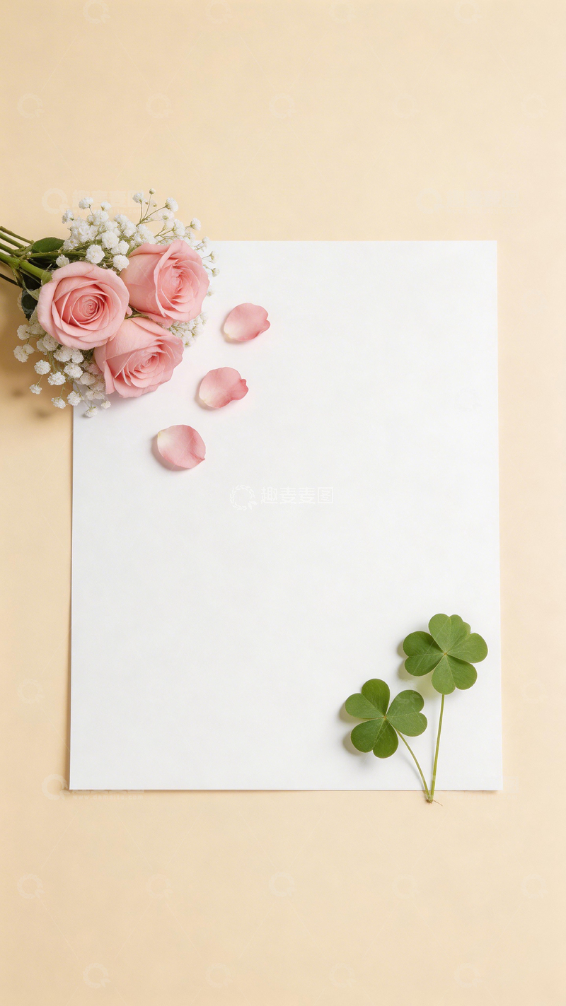 高清大图下载【趣麦麦图】清新简约玫瑰花瓣贺卡设计