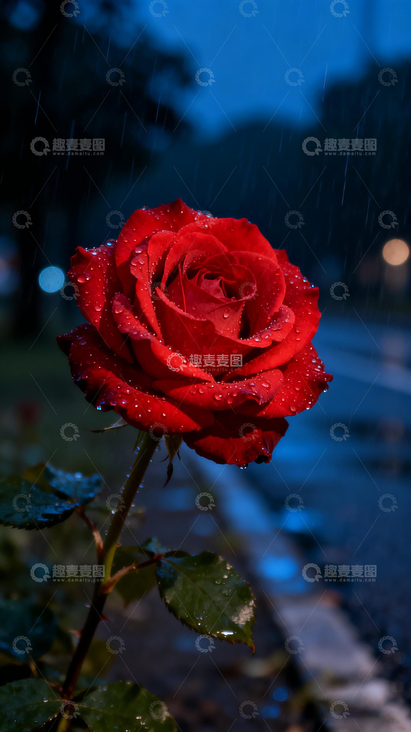 高清大图下载【趣麦麦图】雨中红玫瑰浪漫壁纸