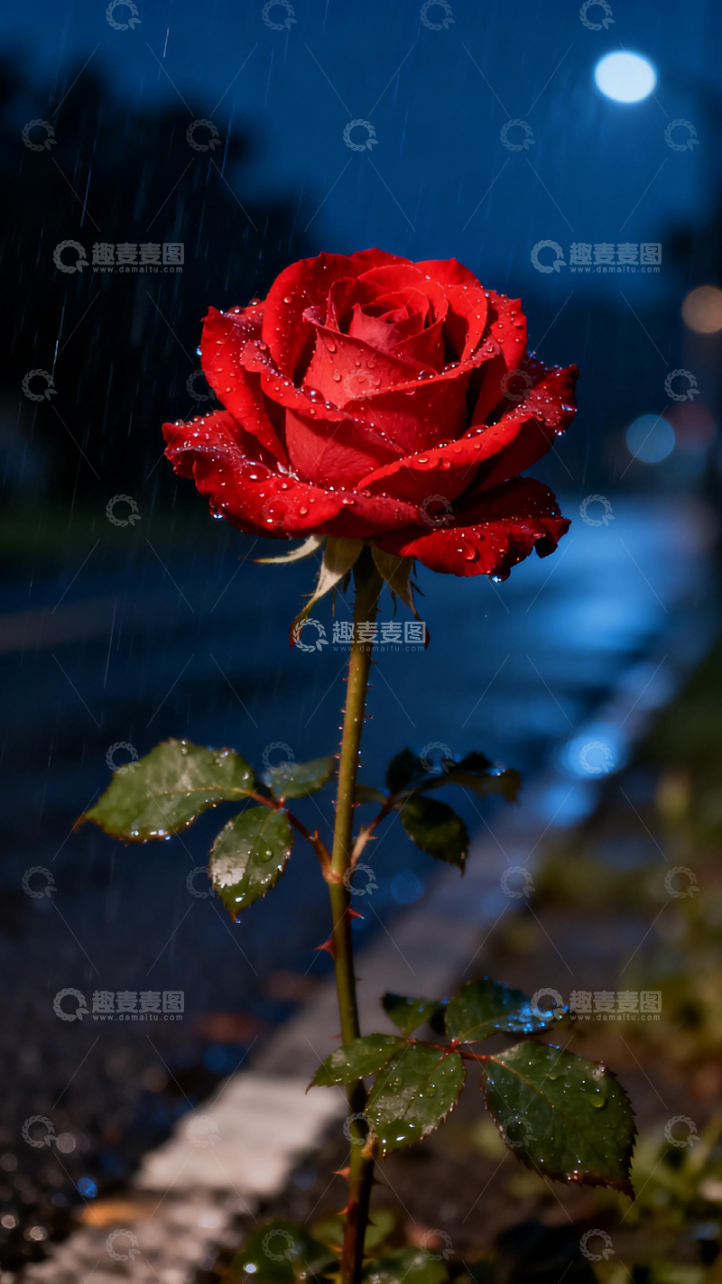高清大图下载【趣麦麦图】雨中玫瑰浪漫诗意壁纸