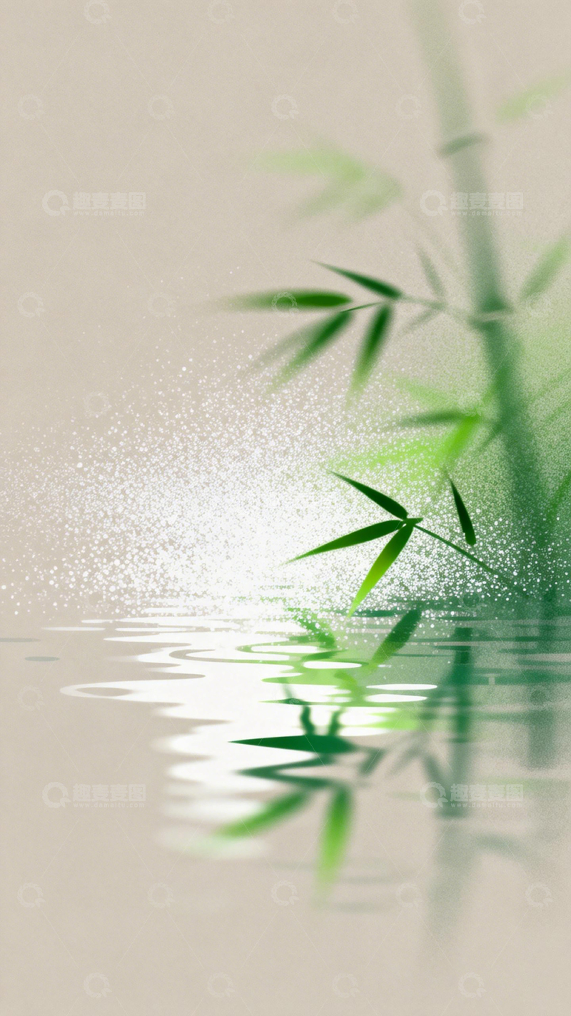 高清大图下载【趣麦麦图】竹影水中映淡雅