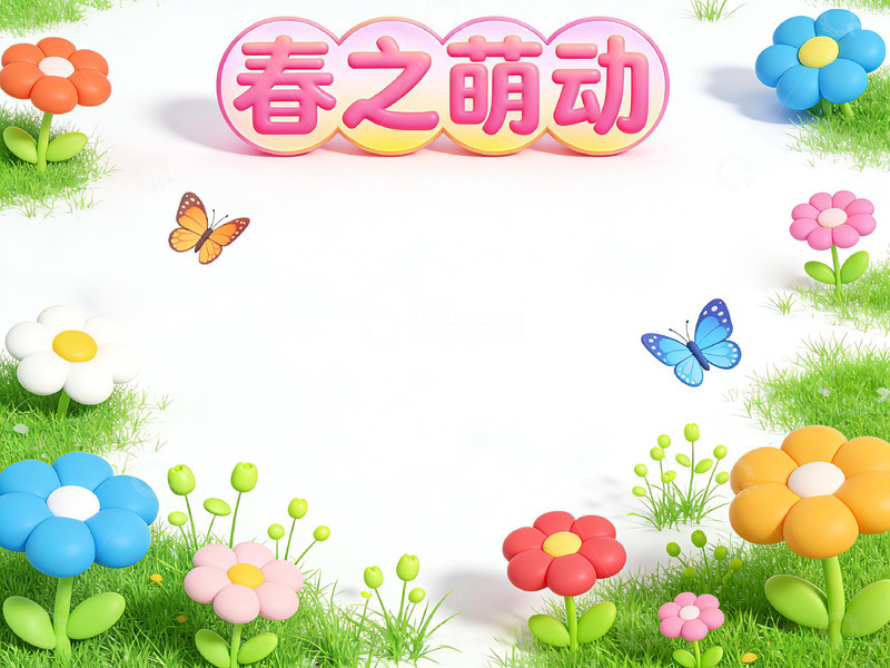 高清大图下载【趣麦麦图】春之萌动卡通花卉边框