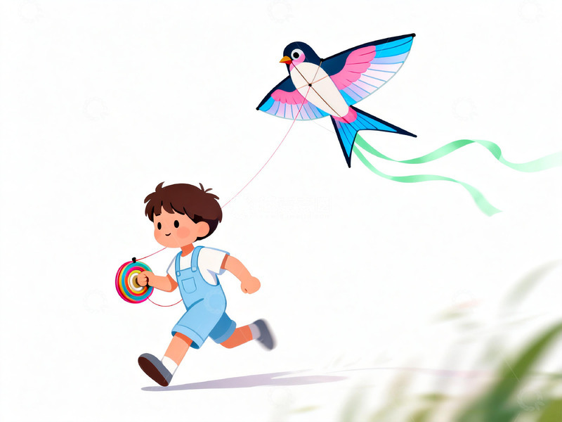 高清大图下载【趣麦麦图】卡通童趣放风筝插画