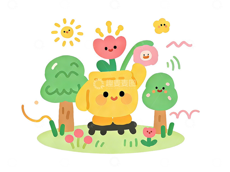 高清大图下载【趣麦麦图】卡通插画可爱花卉动物场景