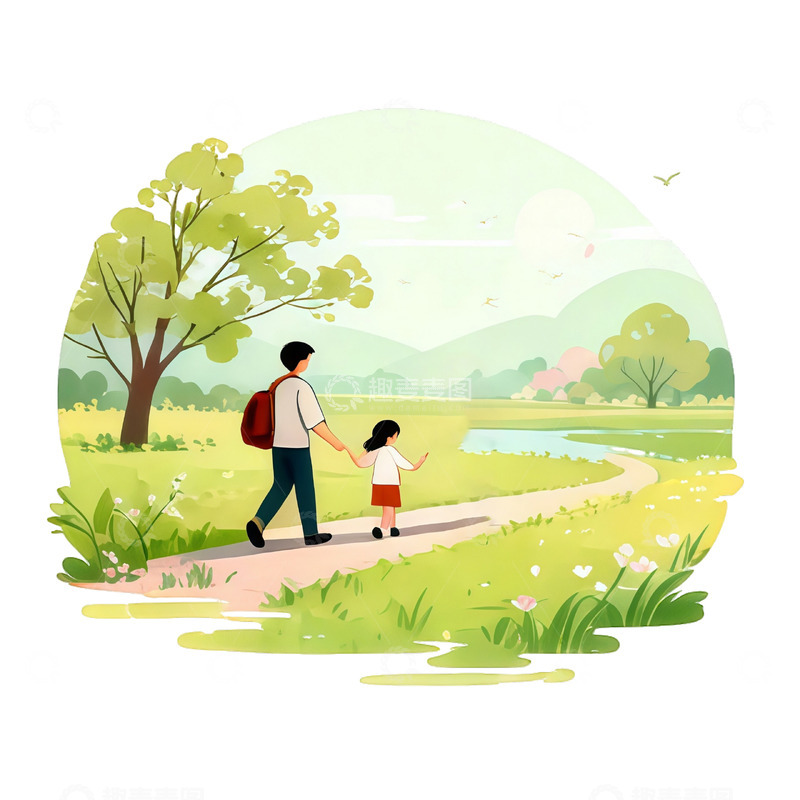 高清大图下载【趣麦麦图】亲子户外插画