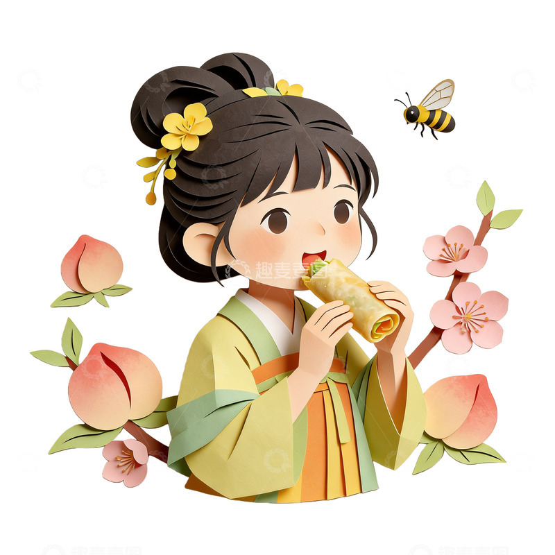 高清大图下载【趣麦麦图】卡通古风春日少女插画素材