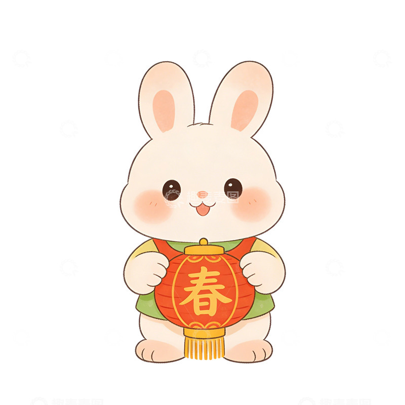 高清大图下载【趣麦麦图】可爱兔喜庆春节插画