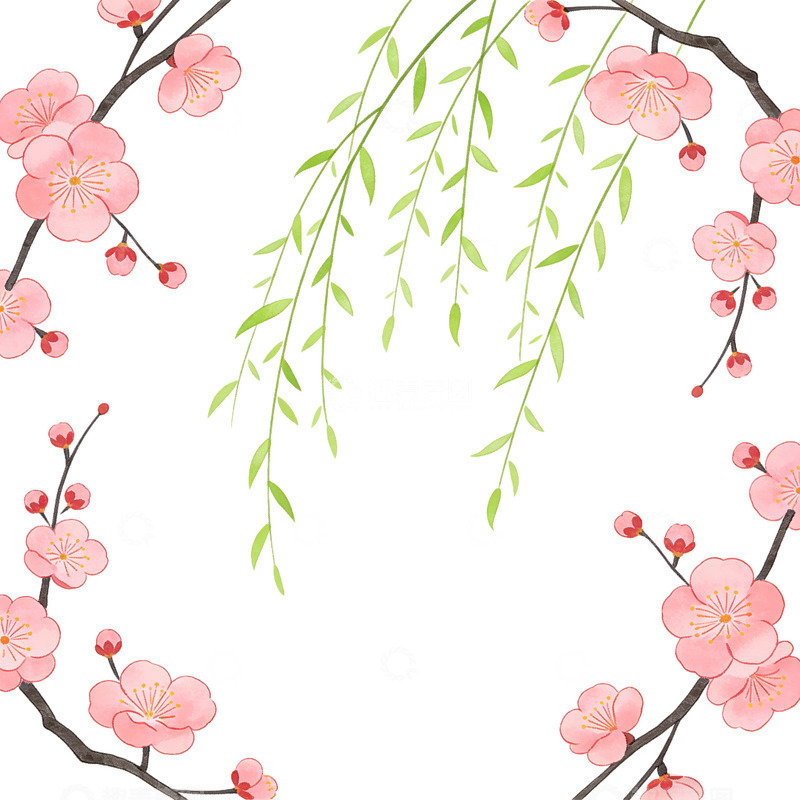 高清大图下载【趣麦麦图】-水彩梅花装饰图案设计素材