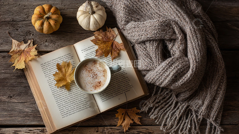 高清大图下载【趣麦麦图】秋日暖意藏于书页与咖啡