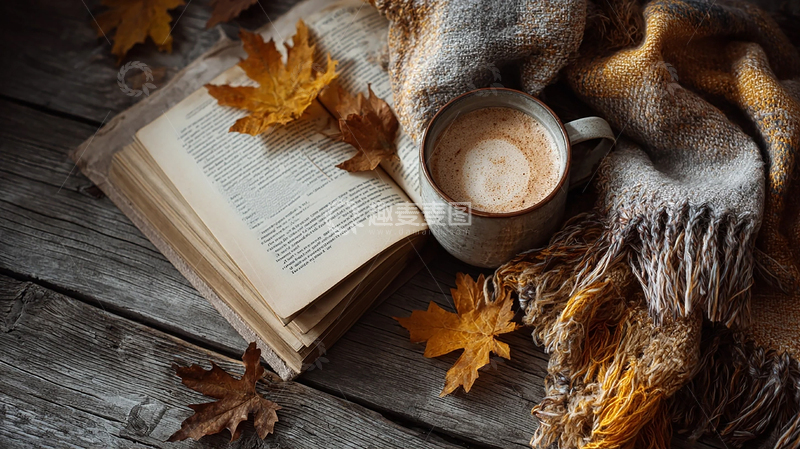 高清大图下载【趣麦麦图】秋日静谧书香与咖啡的邂逅