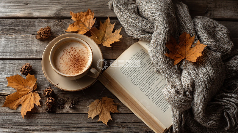 高清大图下载【趣麦麦图】秋日暖意在书页与咖啡间