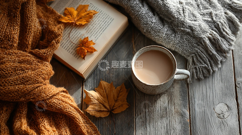 高清大图下载【趣麦麦图】秋日暖意书香与咖啡的静谧时光