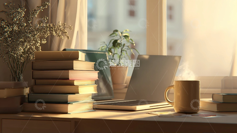 高清大图下载【趣麦麦图】枫叶飘落中的温馨阅读角