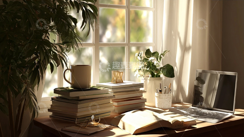 高清大图下载【趣麦麦图】秋意浓郁的书香角落