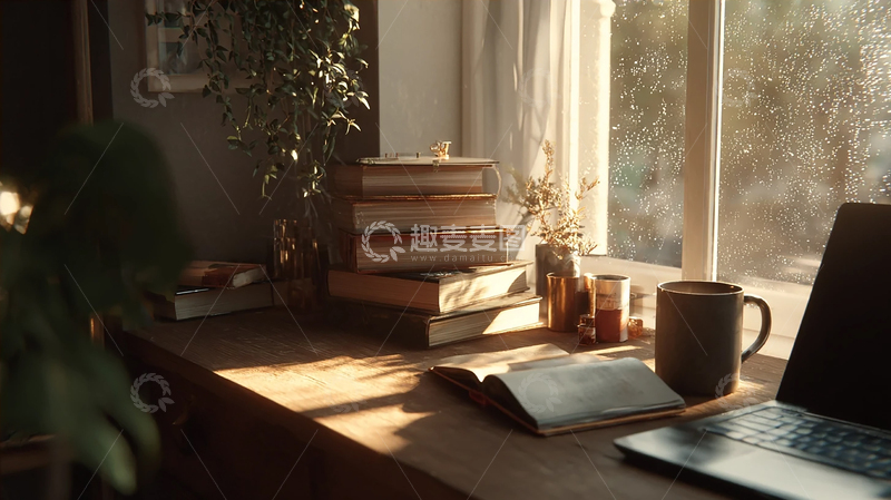 高清大图下载【趣麦麦图】秋日温馨书房的静谧时光