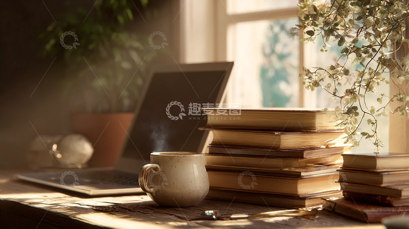 高清大图下载【趣麦麦图】落叶伴书香的温馨午后