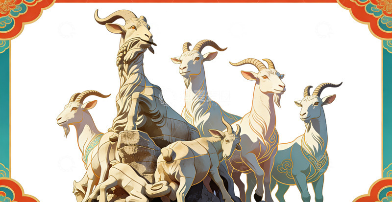 高清大图下载【趣麦麦图】地标建筑山羊群艺术插画