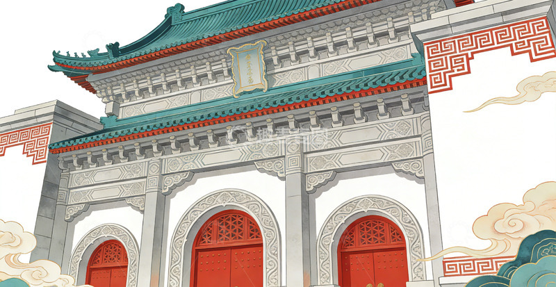 高清大图下载【趣麦麦图】传统中式牌坊插画素材