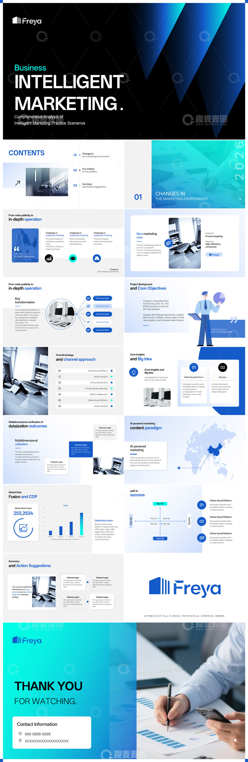 高清大图下载【趣麦麦图】PPT企业高级蓝色科技感汇报总结模板