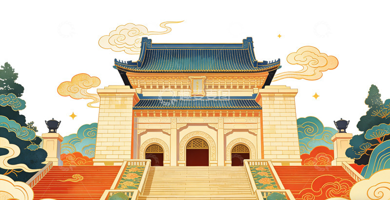 高清大图下载【趣麦麦图】传统建筑中国风插画