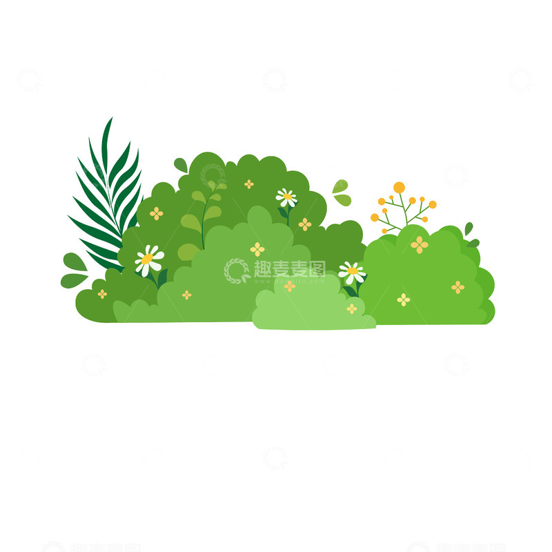源文件下载【趣麦麦图】-卡通绿色植被插画