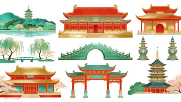 传统中国建筑元素插画设计素材
