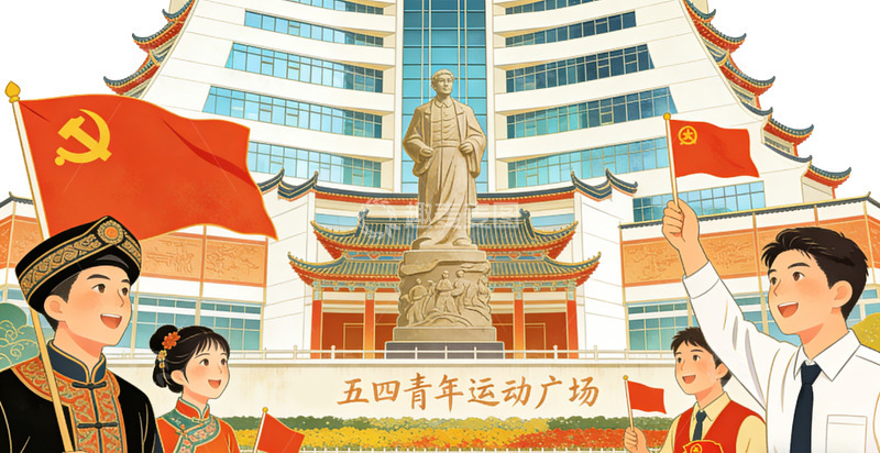 高清大图下载【趣麦麦图】五四青年广场插画