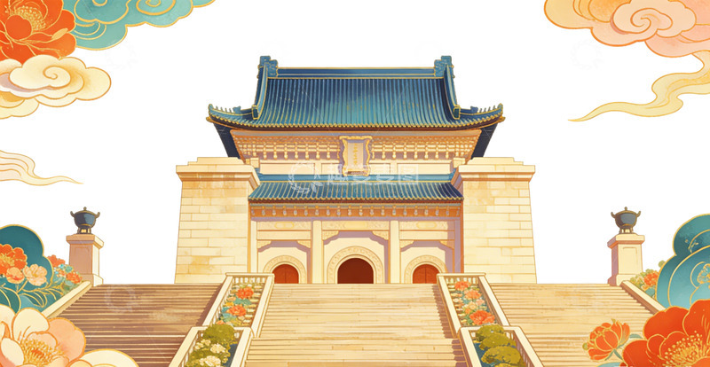 高清大图下载【趣麦麦图】古风地标建筑插画天安门