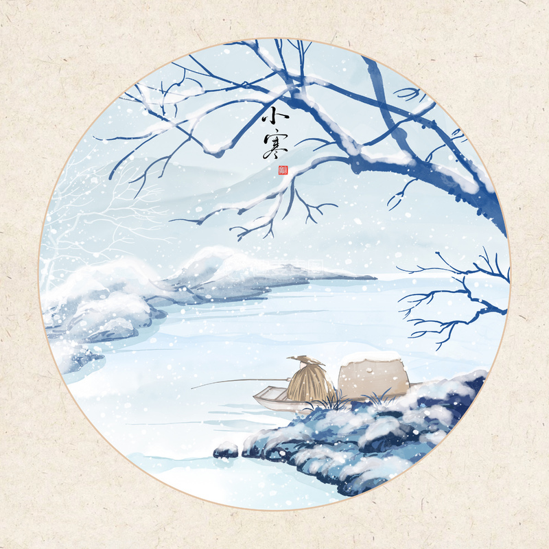 源文件下载【趣麦麦图】水墨风24节气小寒节气雪景独钓寒江雪插画