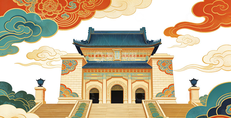 高清大图下载【趣麦麦图】传统中国风建筑插画