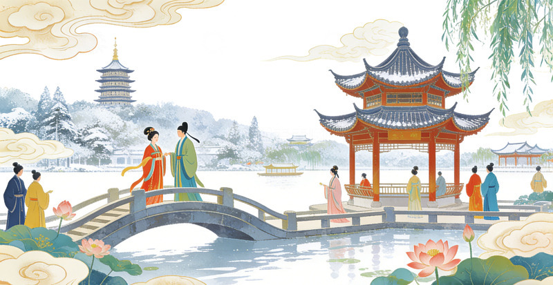 高清大图下载【趣麦麦图】古风园林人物风景插画