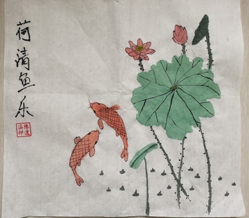 水墨风荷花锦鲤国画艺术