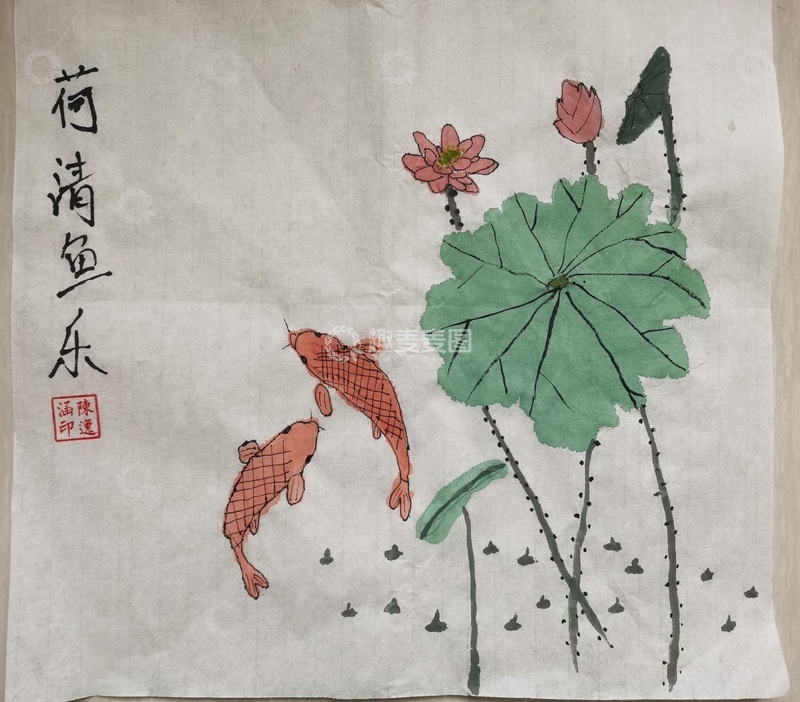 高清大图下载【趣麦麦图】水墨风荷花锦鲤国画艺术