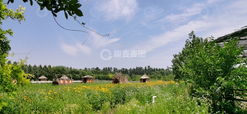 高清大图下载【趣麦麦图】田园风光茅草屋花海自然景观