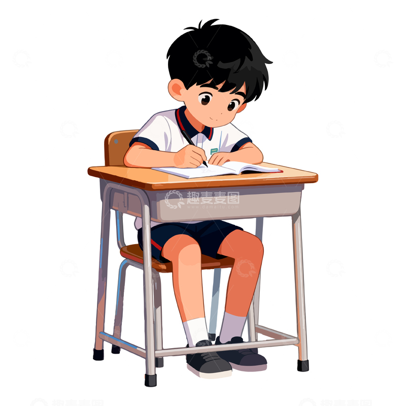 源文件下载【趣麦麦图】学生写作卡通插画